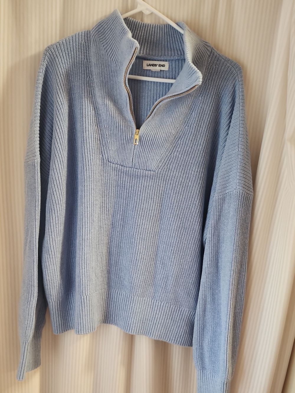 Lands' End Women's Sky Blue V-Neck Half-Zip Sweater